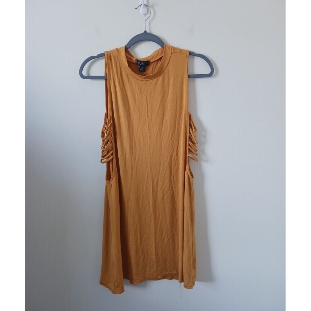 Love Tunic Top Sleeveless Lace Up Sides Mustard Yellow Size L‎